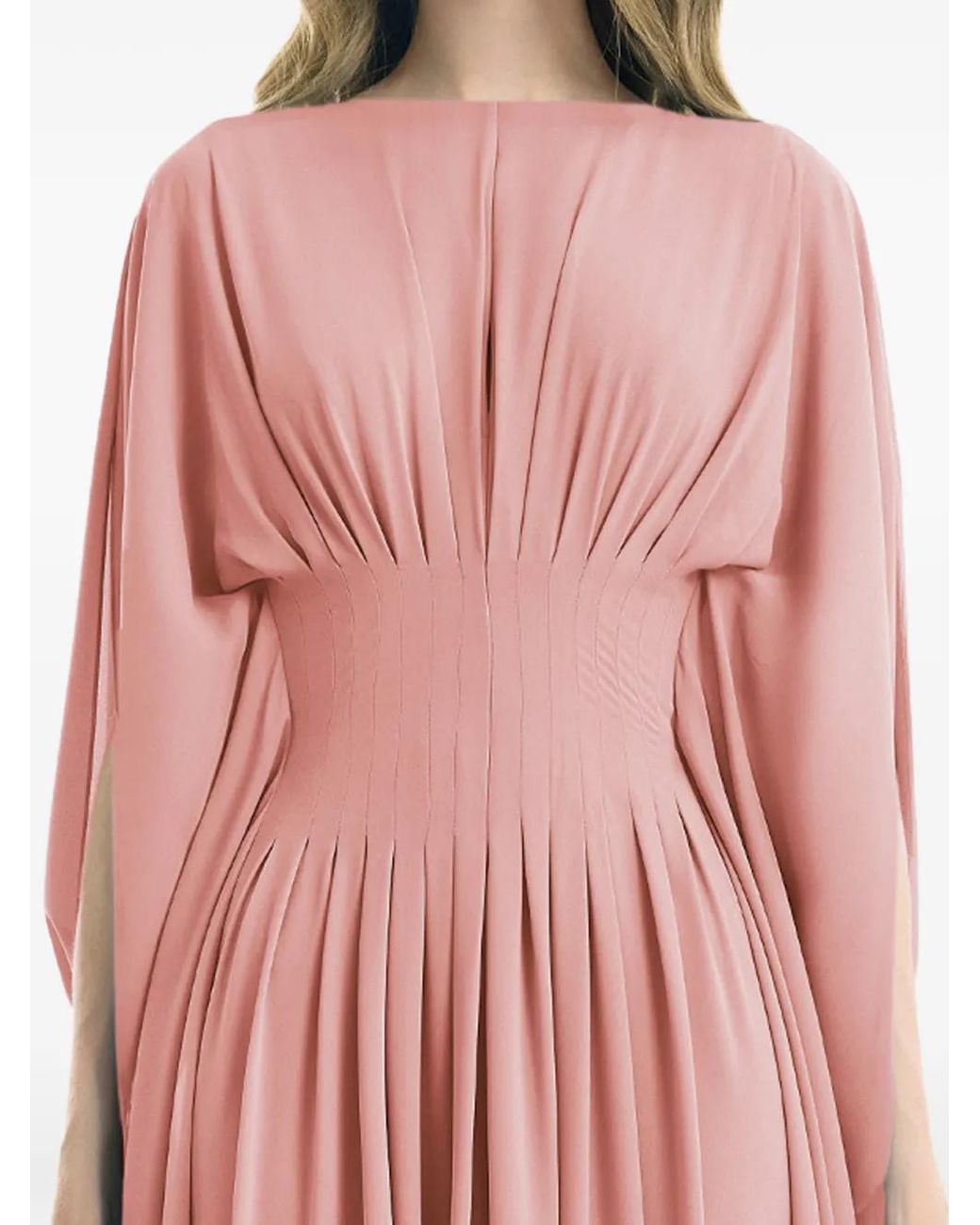 Gemy Maalouf Pink Pleated High-Neck Gown