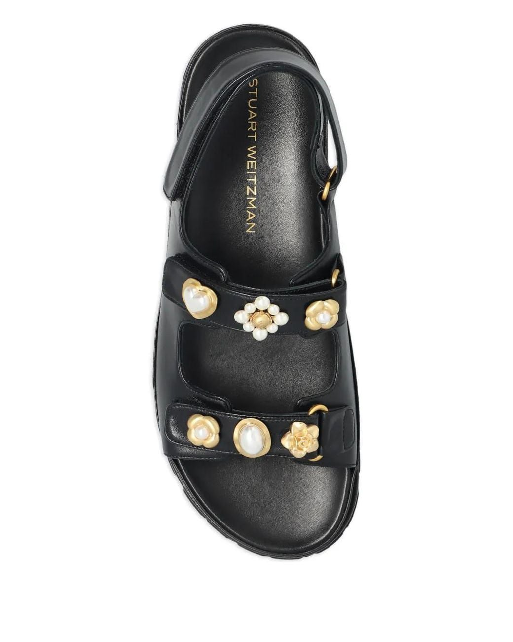 Stuart Weitzman Black Socharming Floral-Charm Sandals