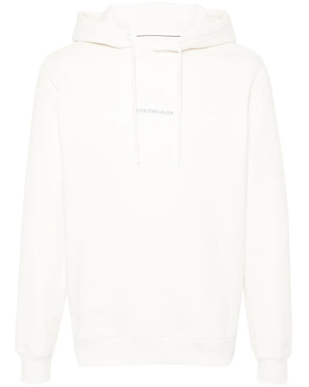 Calvin Klein White Logo-Embroidered Hoodie for men
