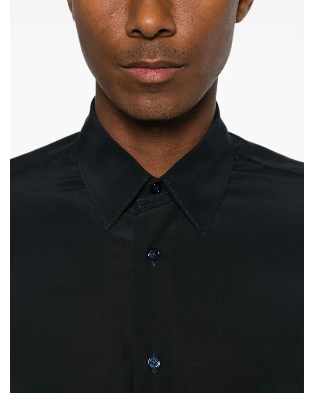 Mazzarelli Black Long-Sleeve Button-Up Shirt for men