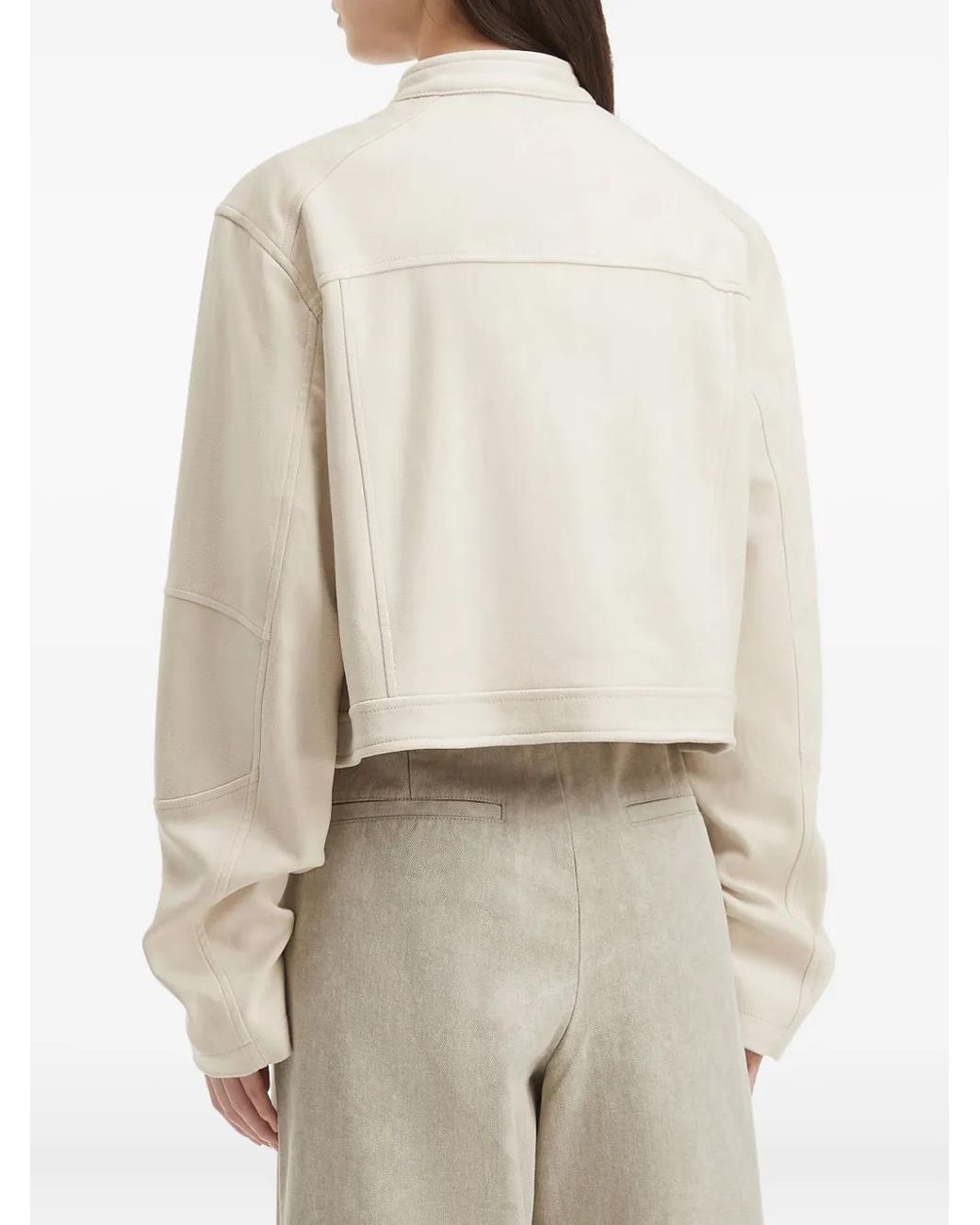 B+ AB White Cropped Zip-Front Jacket
