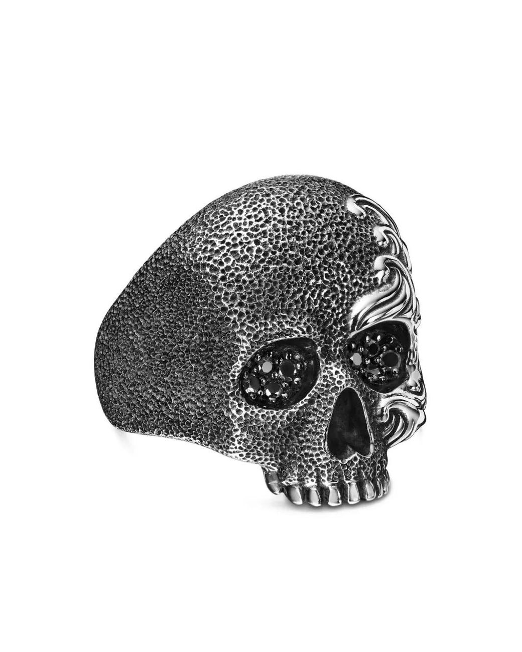 David Yurman Multicolor Sterling Waves Skull Diamond Ring (24Mm) for men