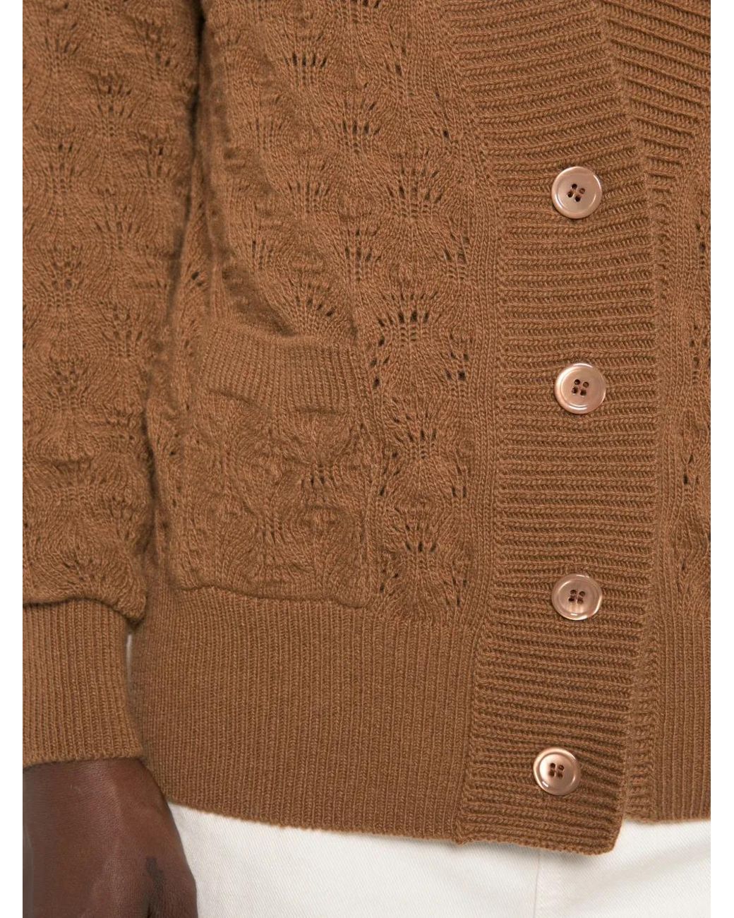 Ermanno Scervino Brown Cable-Knit Pointelle-Trim Cardigan