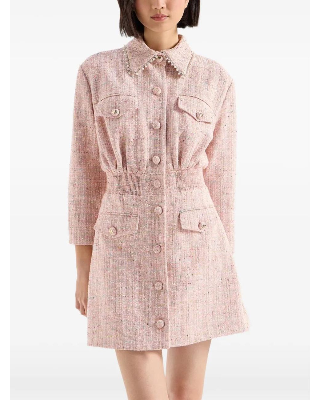 Genny Pink Robe Courte En Tweed À Col À Ornements