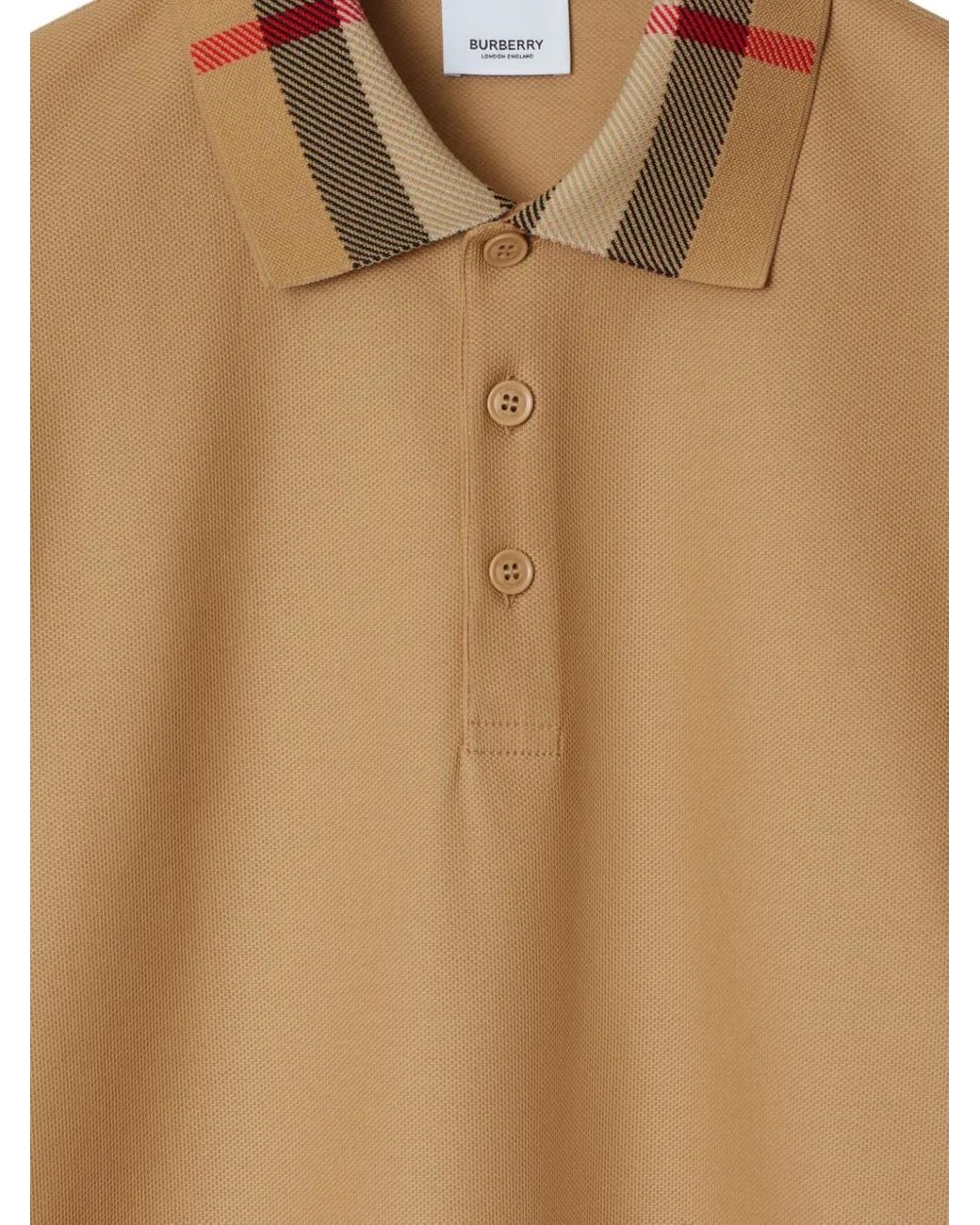 Burberry Check Collar Cotton Polo Shirt in Brown for Men | Lyst