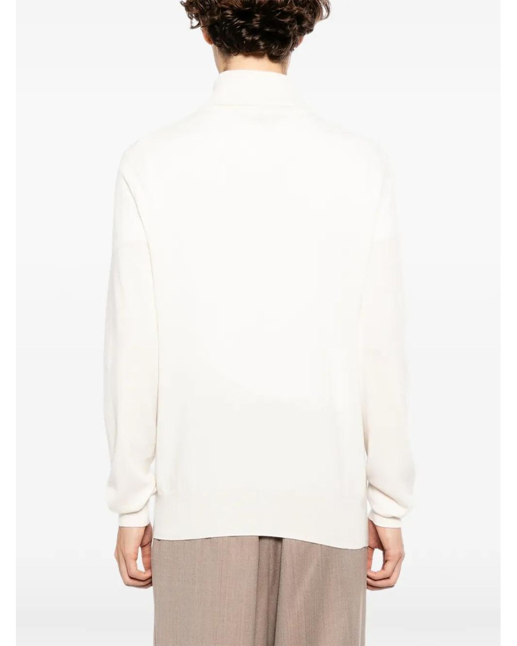 N.Peal Cashmere White Roll-Neck Cashmere Sweater for men