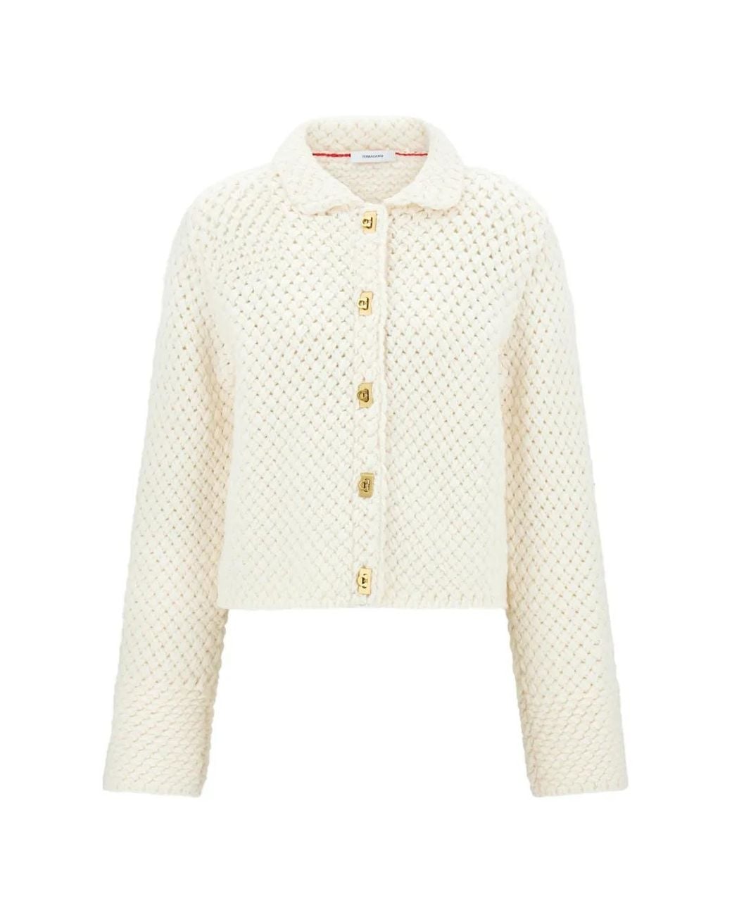 Ferragamo White Knitted Boxy Cardigan