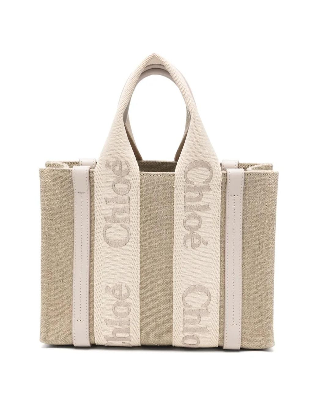 Chloé Natural Woody Linen Tote Bag