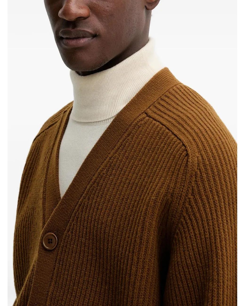 Filippa K Brown Button V-Neck Cardigan for men