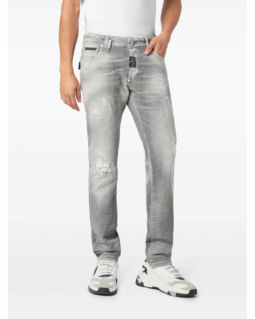 Philipp Plein Gray Distressed Straight-Leg Jeans for men