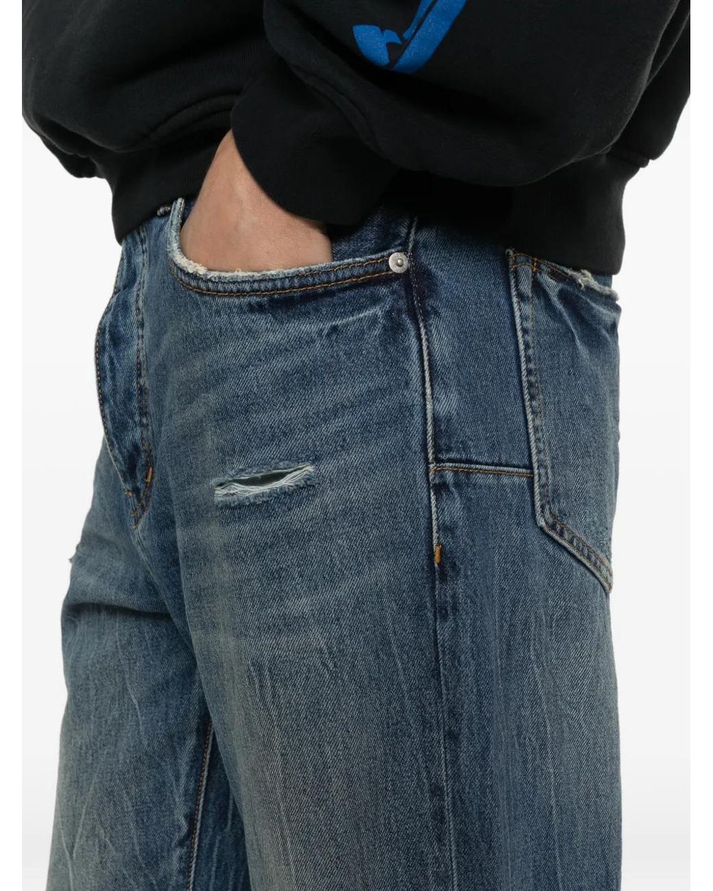 Purple Brand Blue Distressed Bootcut Jeans for men