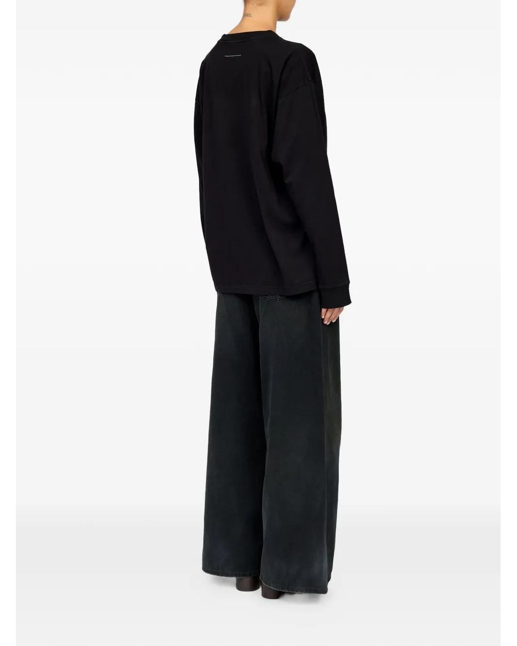MM6 by Maison Margiela Black Long-Sleeve Overdyed Handwritten-Print T-Shirt