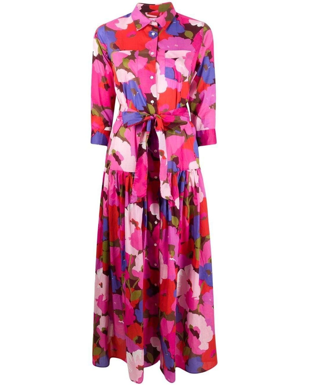 Sara Roka Floral-print Maxi Shirt Dress in Pink | Lyst