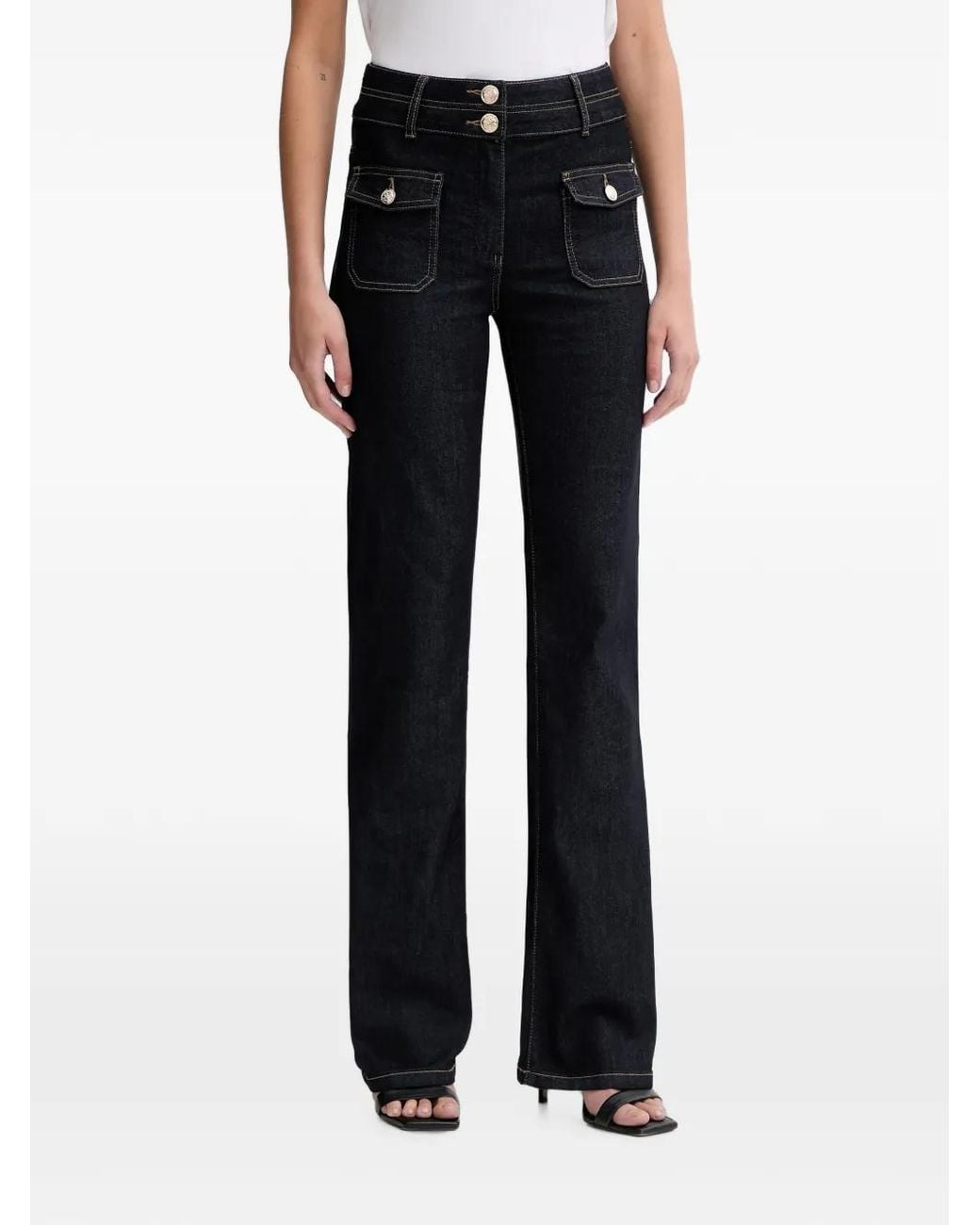 Morgan Black Flap-Pocket Flared Jeans