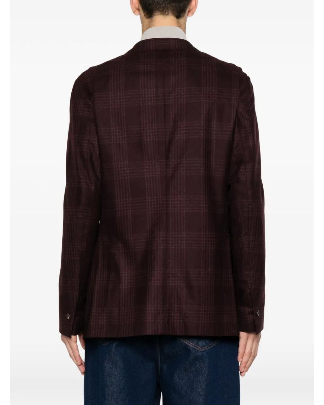 Eleventy Purple Check-Pattern Notched-Lapels Blazer for men