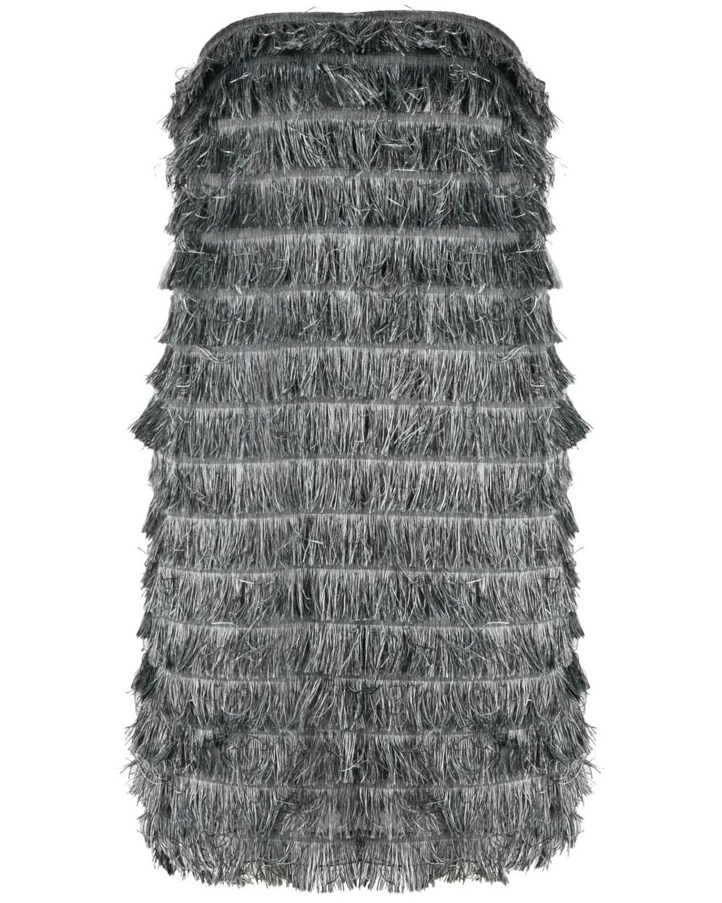 Alberta Ferretti Gray Fringe-Detail Strapless Mini Dress