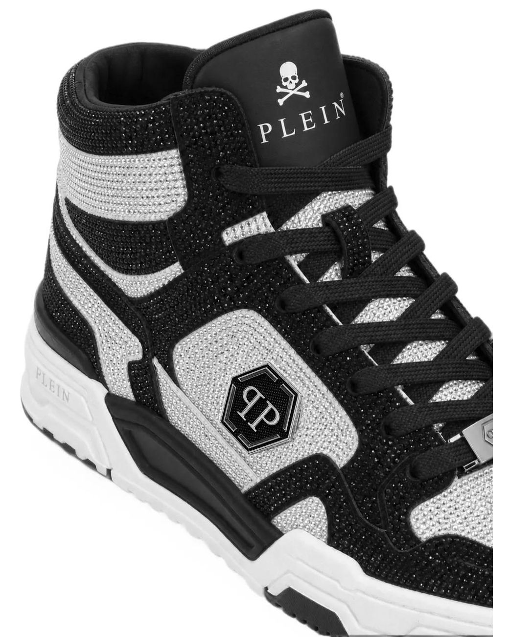 Philipp Plein White Mid-Top Predator V2 Strass Sneakers