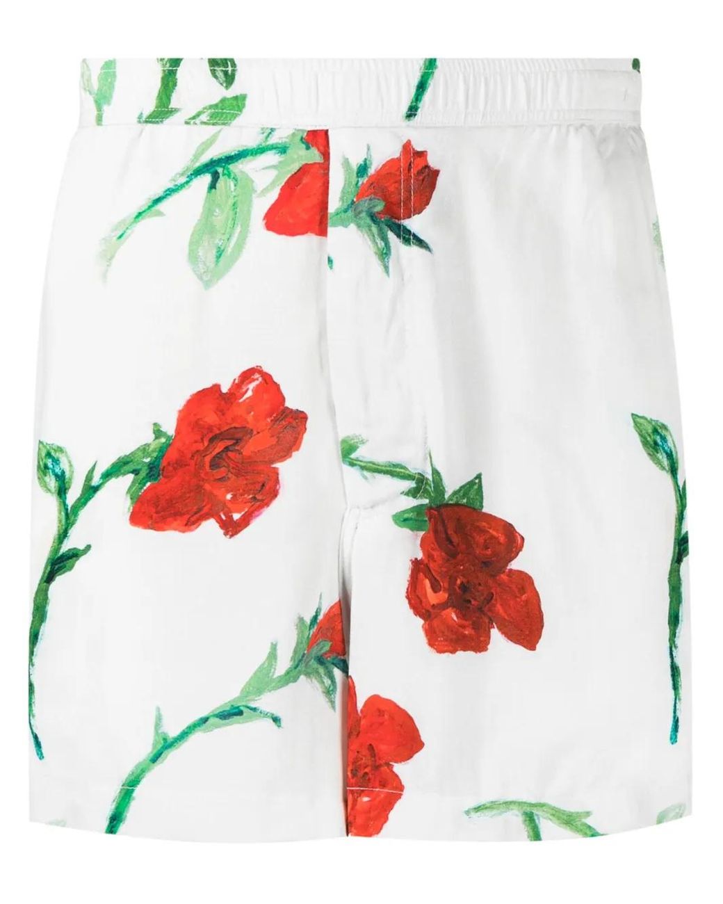 Endless Joy White Elasticated-Waistband Rose-Print Shorts for men