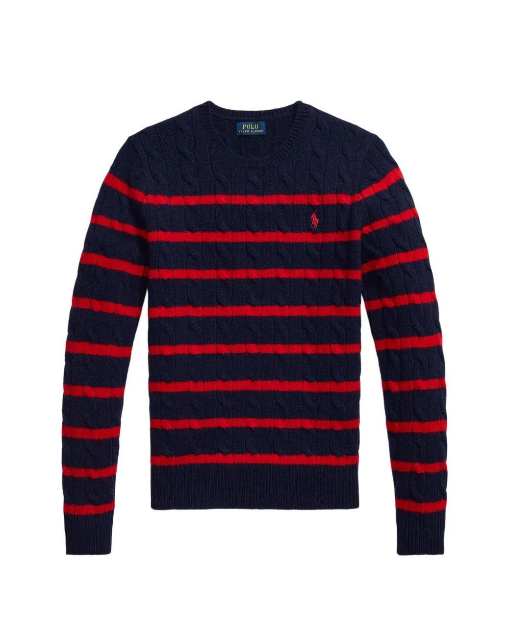 Polo Ralph Lauren Blue Pull En Maille Torsadée À Rayures