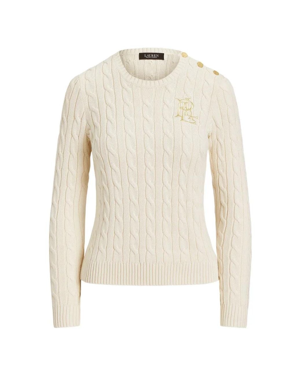 Ralph Lauren White Pull En Maille Torsadée