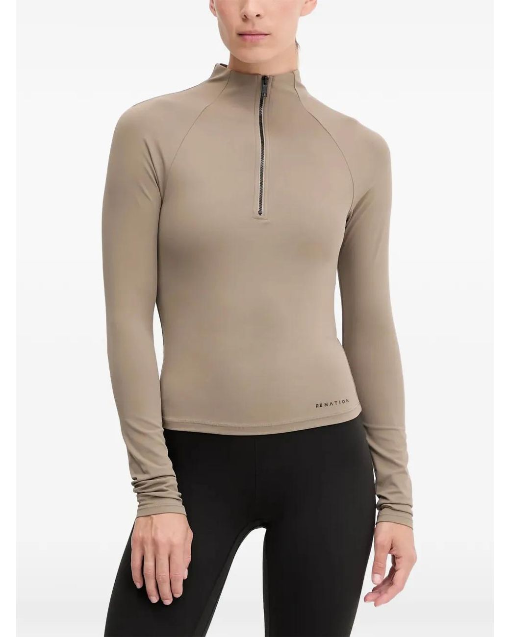 P.E Nation Natural Routine Half-Zip Mock-Neck T-Shirt