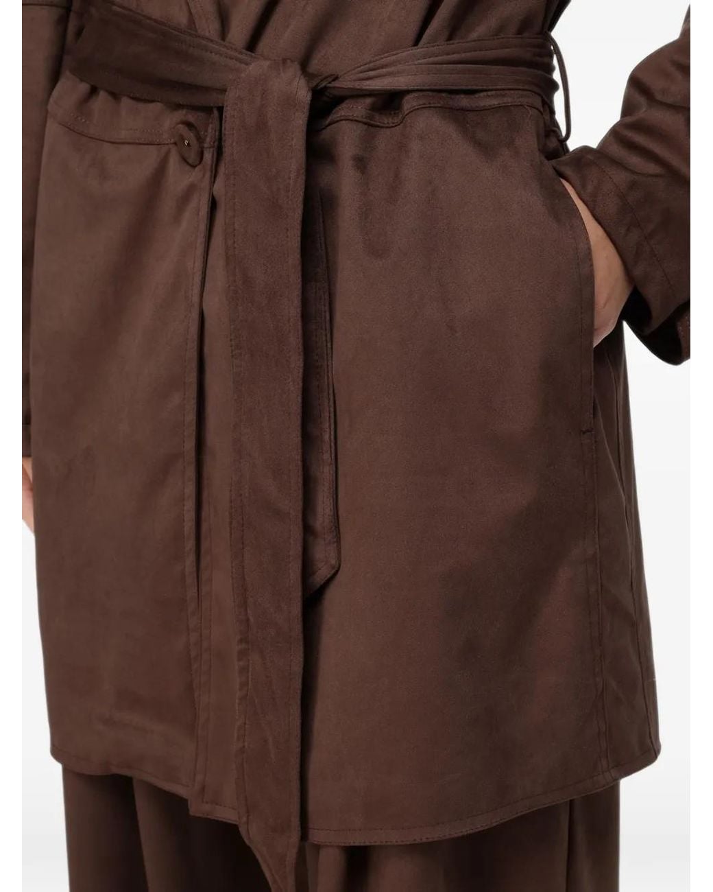 Hanita Brown Belted Faux-Suede Coat