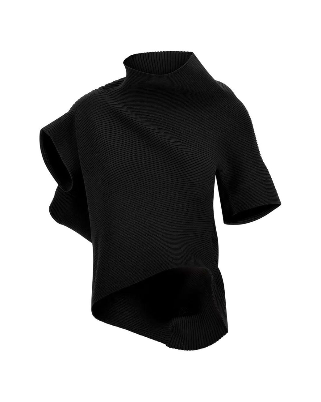 Issey Miyake Black Life Form Asymmetric-Design Ribbed Top