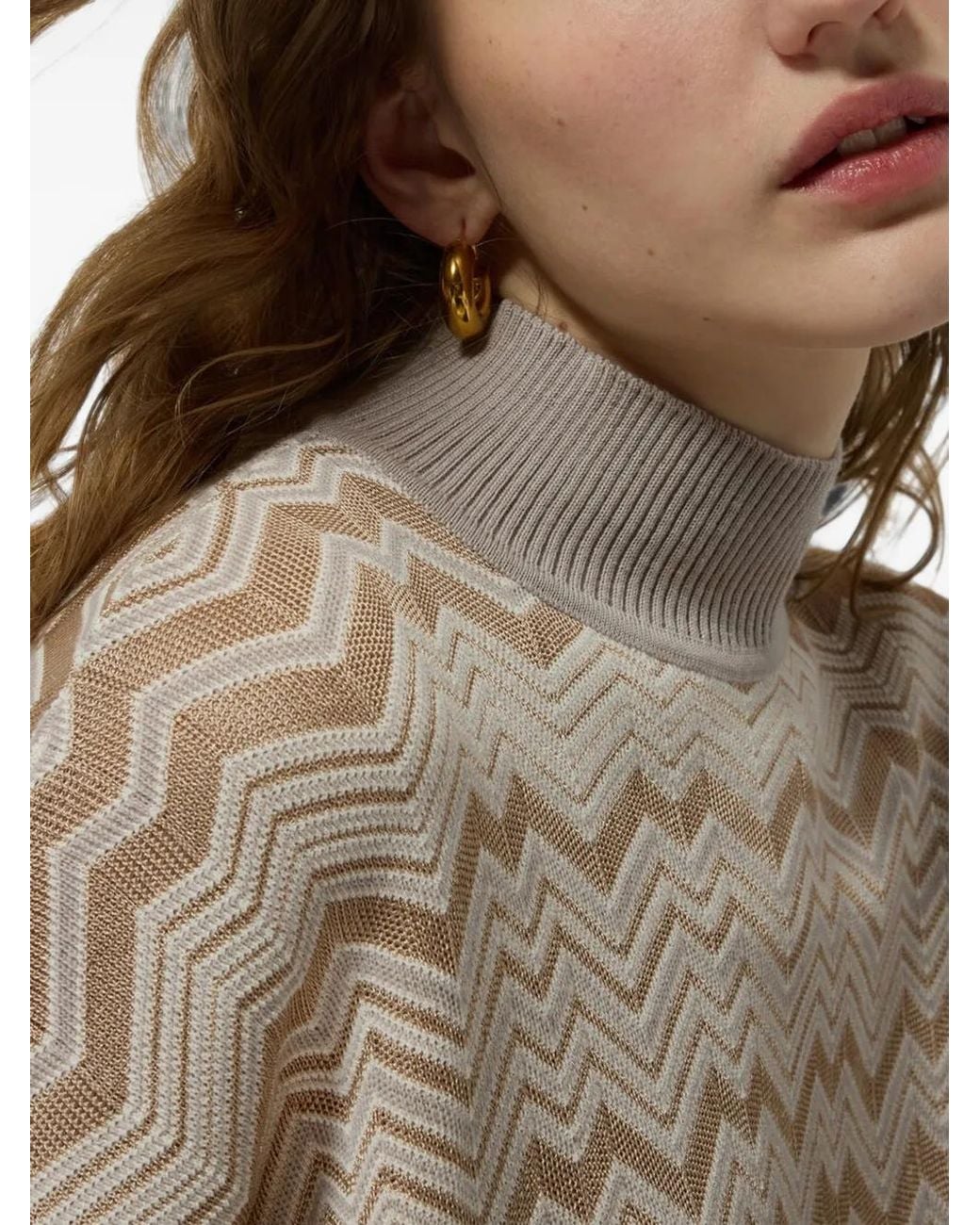 Missoni White Zig Zag Viscose And Wool Turtleneck Sweater