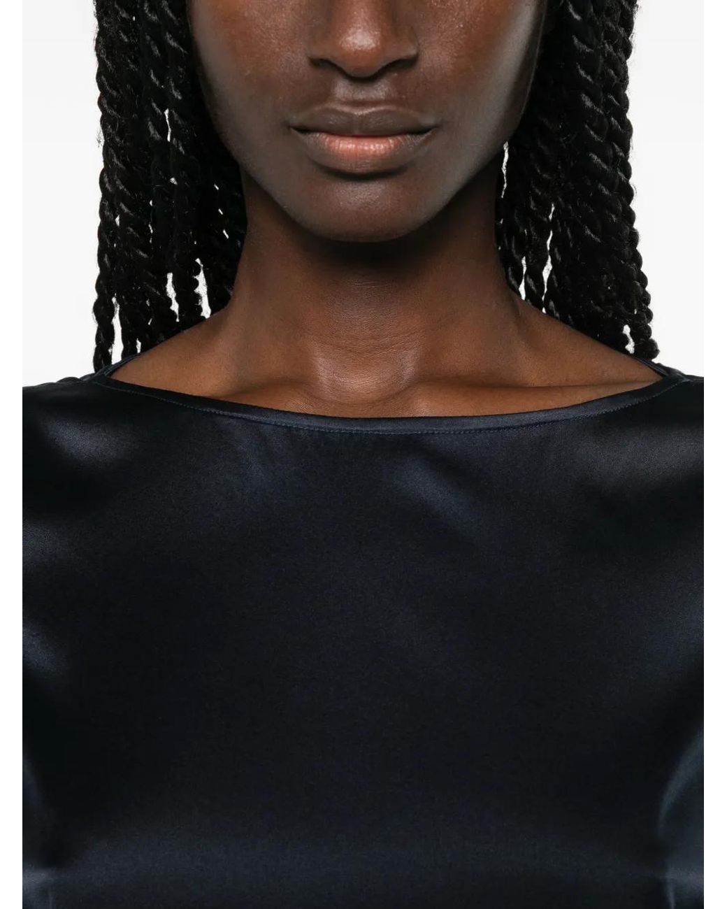 Purotatto Blue Satin-Finish Boat-Neck Blouse