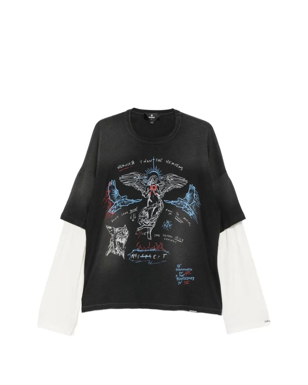 Represent Black Graphic-Print Layered-Sleeve T-Shirt for men
