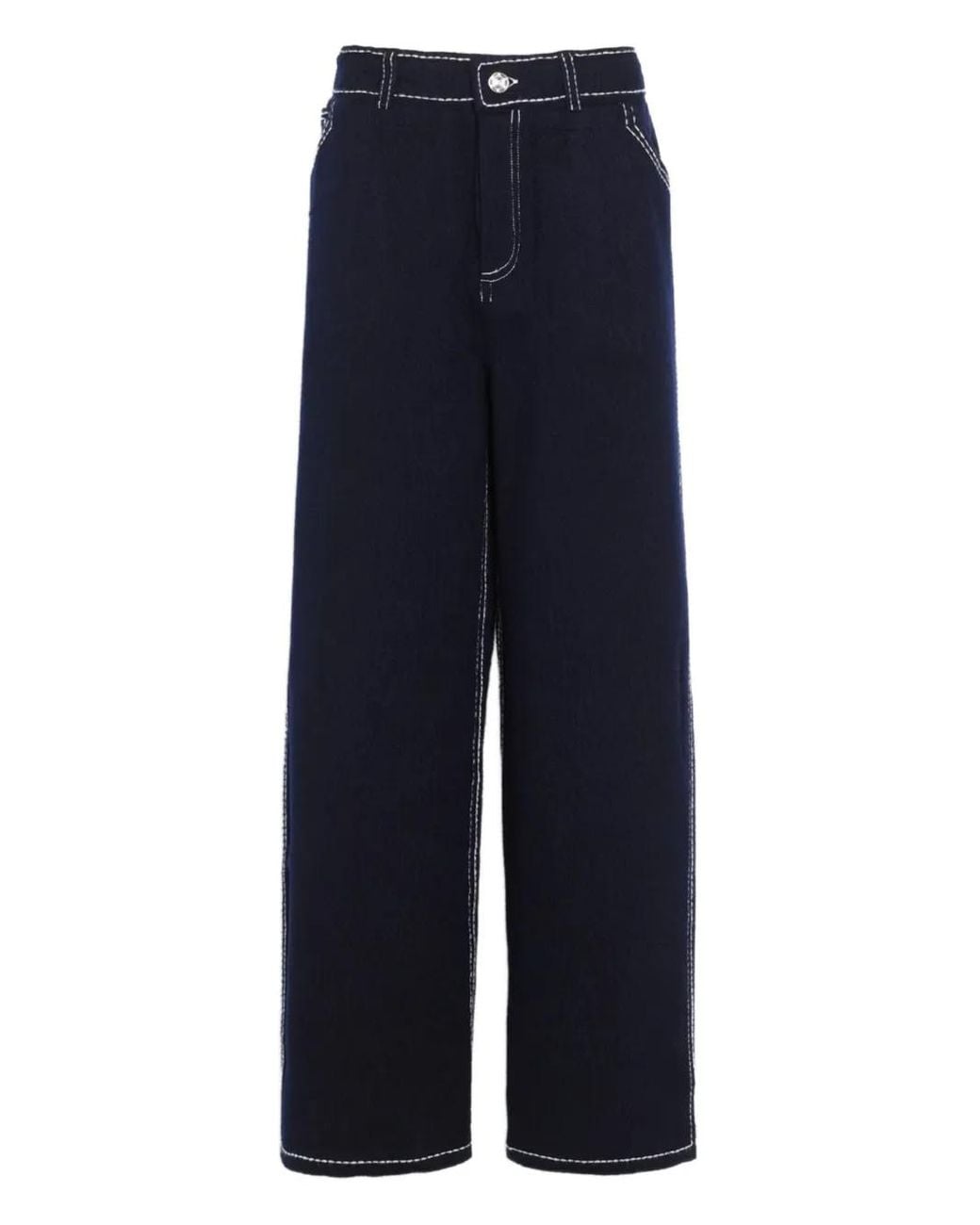 Barrie Blue Contrast-Stitch Wool Trousers for men
