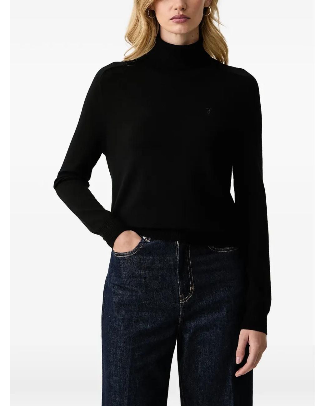 Trussardi Black Golf Logo-Embroidered Roll-Neck Sweater