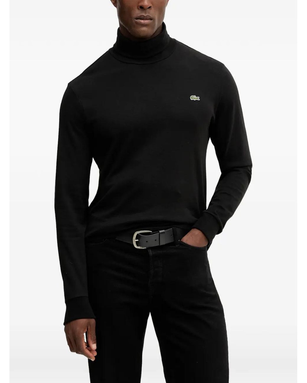 Lacoste Black Roll-Neck Long-Sleeve T-Shirt for men