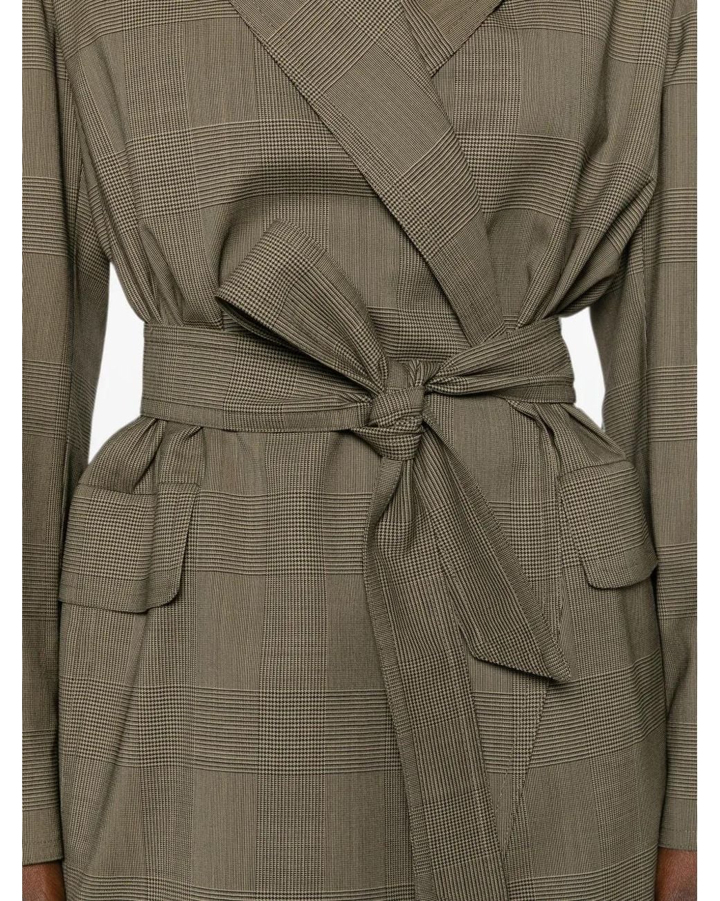 Max Mara Gray Check-Pattern Belted Jacket