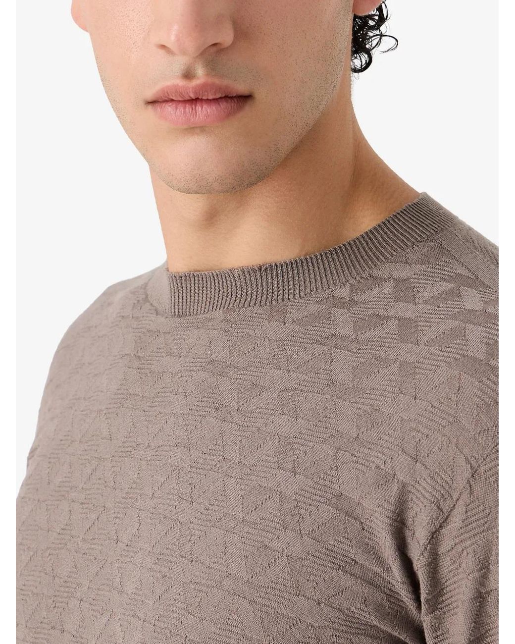 Giorgio Armani Brown Crew-Neck Geometric Jumper for men