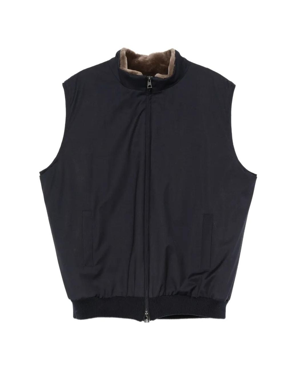 Manzoni 24 Blue Fur-Trimmed Zip-Up Gilet for men