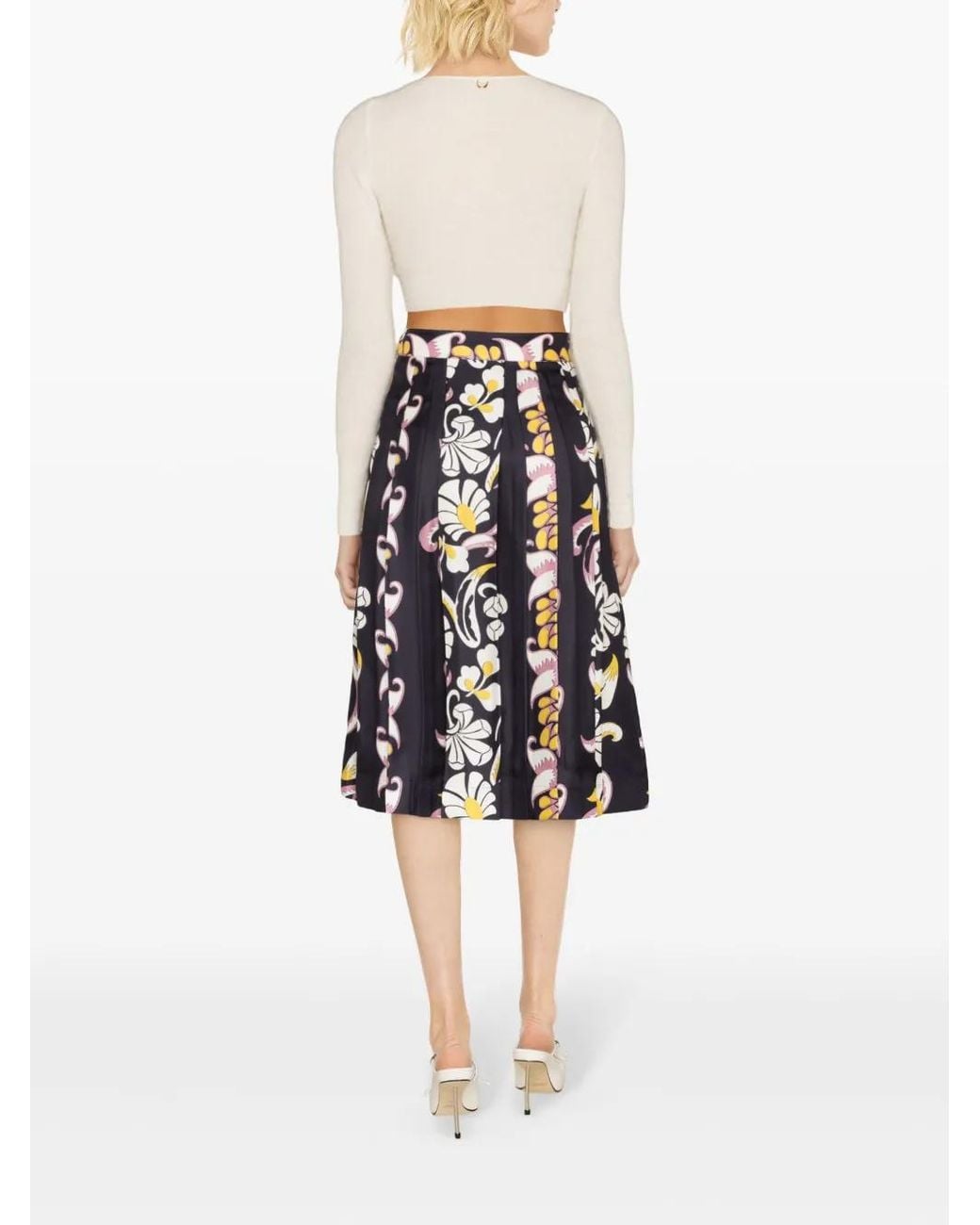 Jupe Plissée En Soie À Fleurs Tory Burch en coloris Black