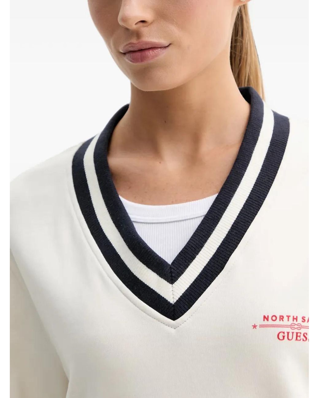 Guess Blue Striped V-Neck Sweater for men