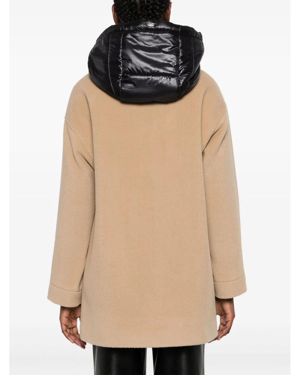 Herno Natural Brown Coat With Padded Hood And Zip Fastening In Wool Woman