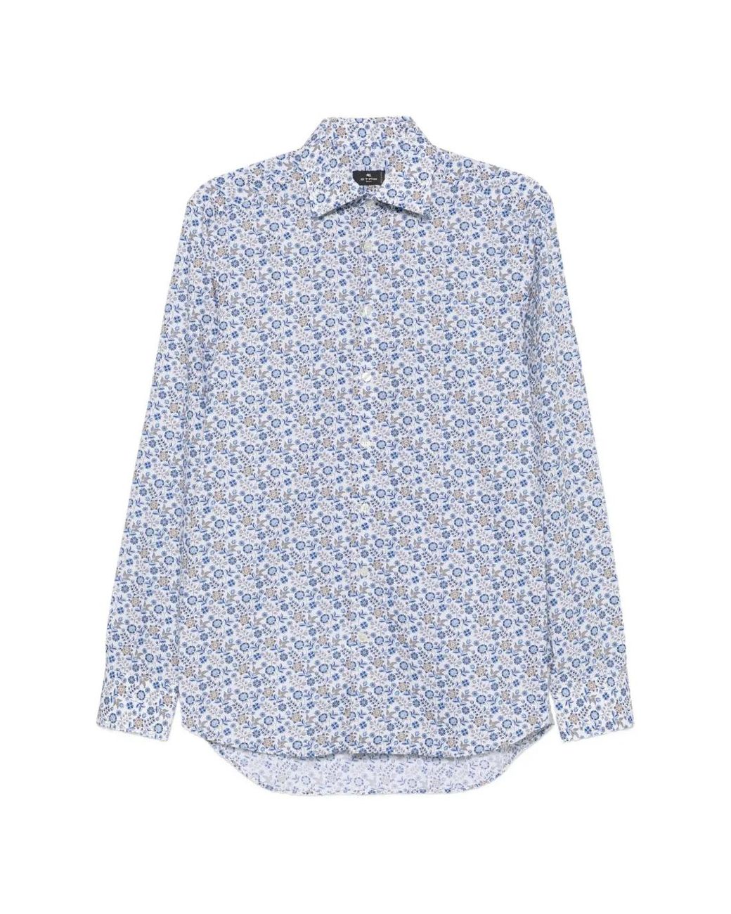 Etro Blue Floral-Print Long-Sleeve Shirt for men
