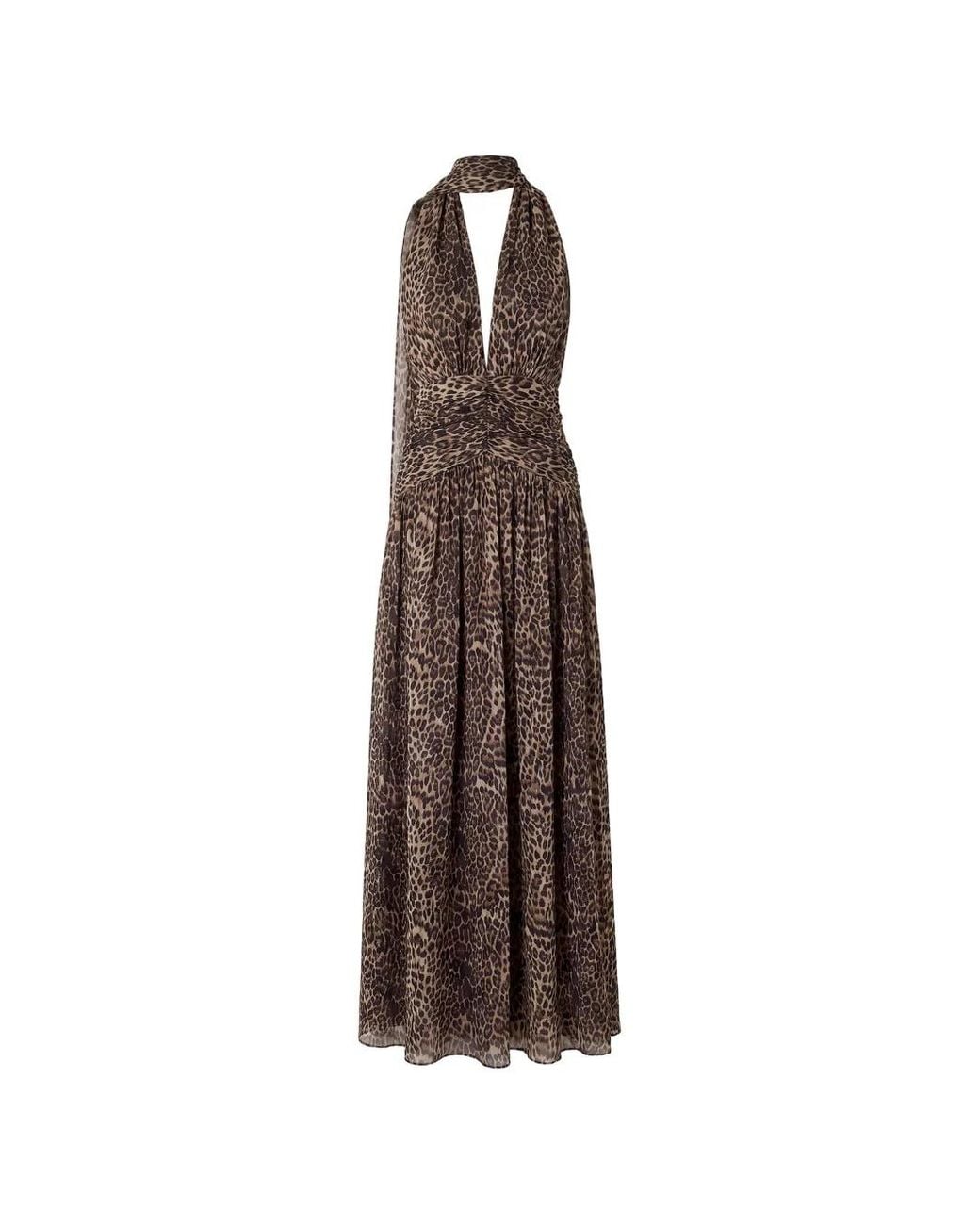 Nicholas Brown Leopard-Print Halterneck Maxi Dress