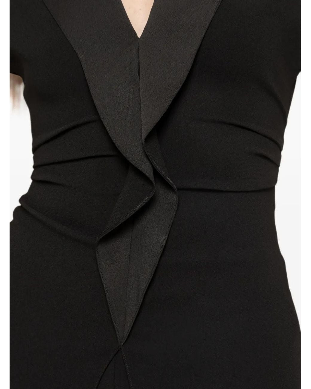 Nissa Black Ruffle-Detail Crepe Top