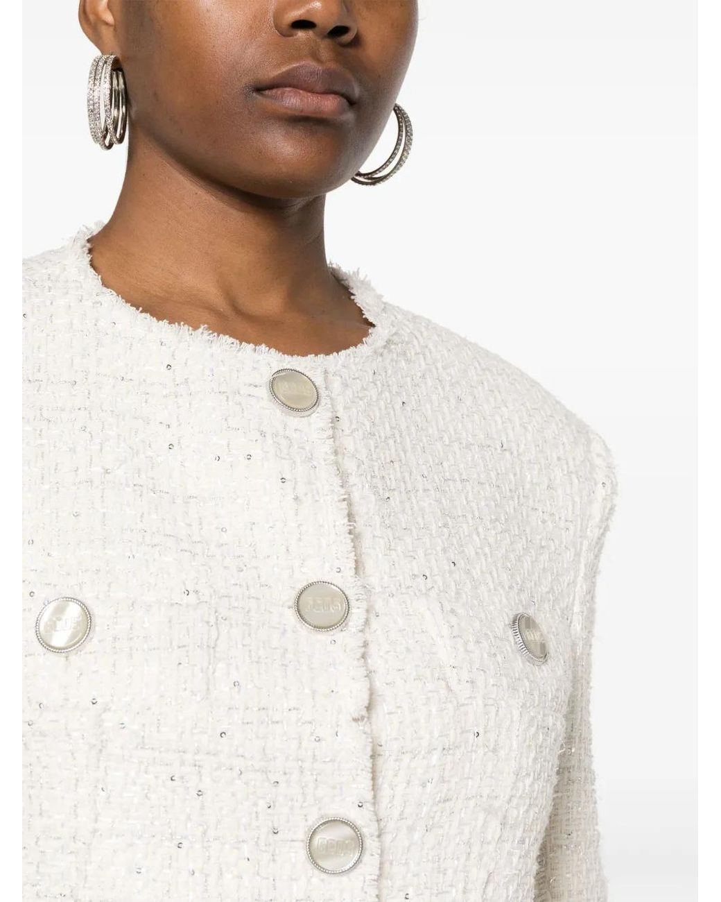 Gcds White Cropped Tweed Jacket