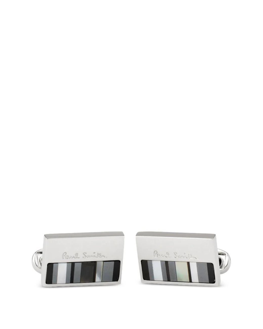 Paul Smith White Mother Of Pearl Stripe Logo Cufflinks for men