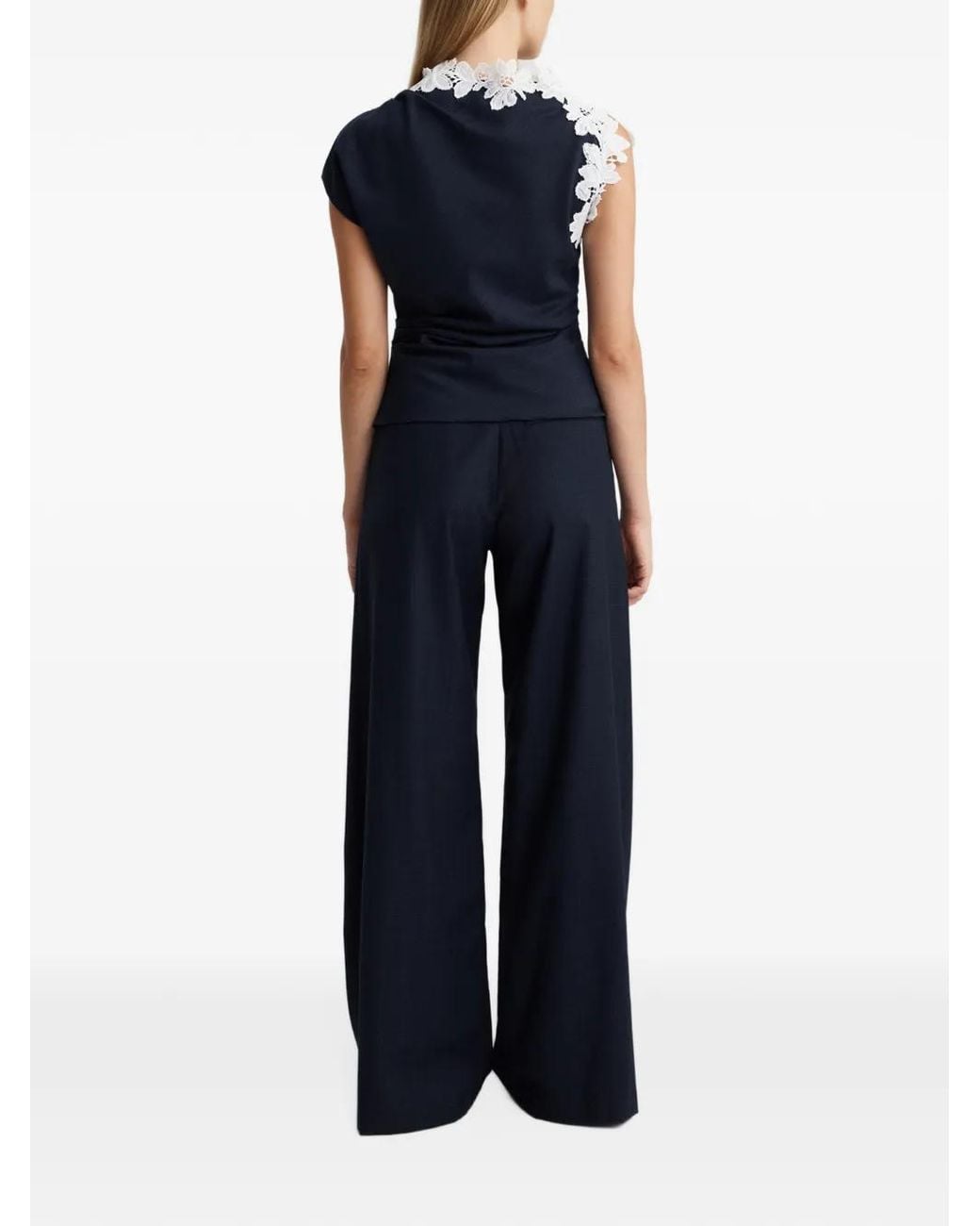 Anna Quan Blue Meier Lace-Trimmed Top
