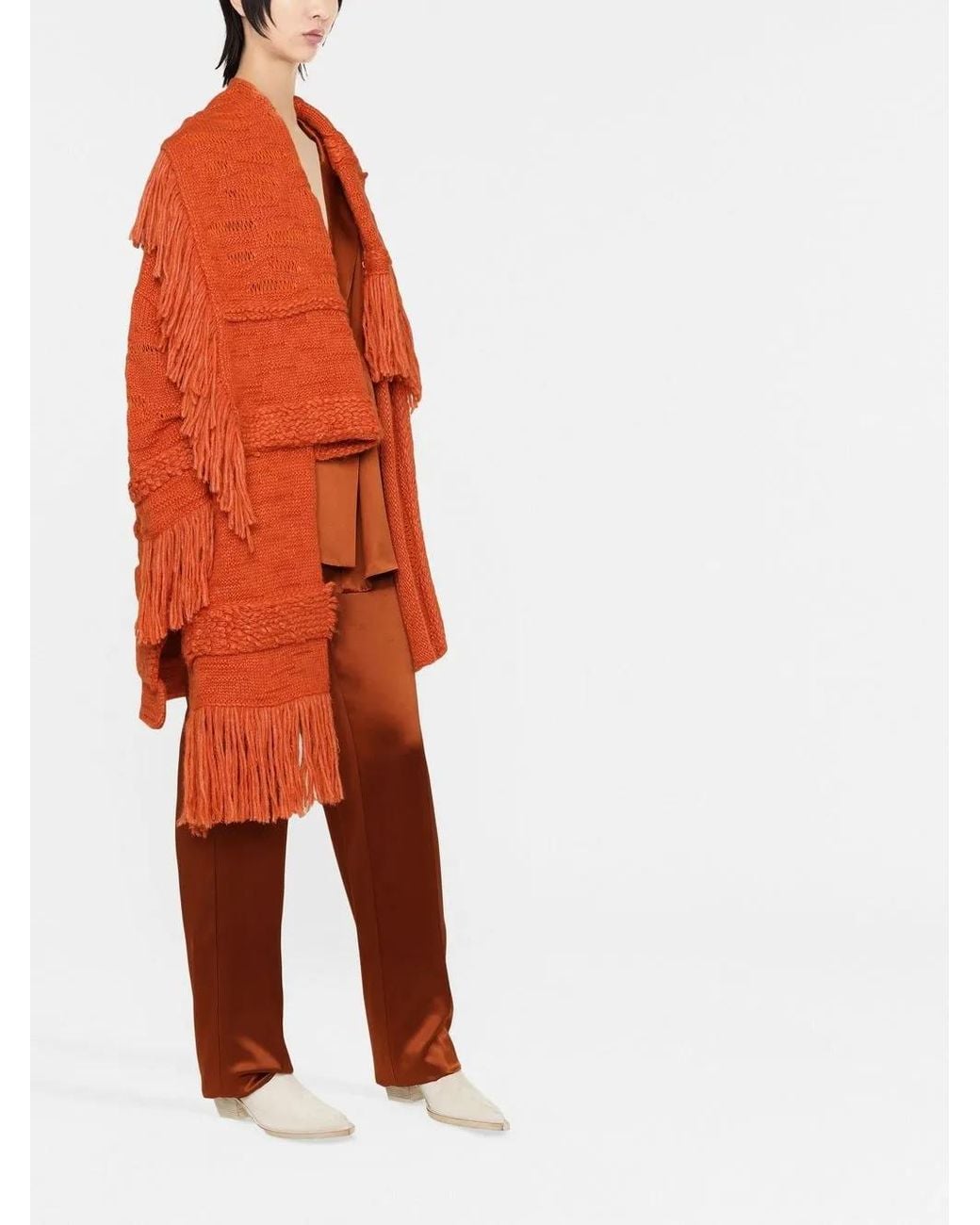 Stella McCartney Orange Manteau Asymétrique À Franges