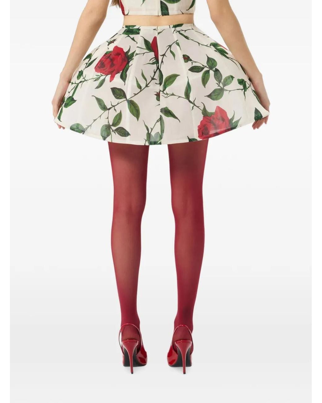 Blumarine Metallic Rose-Print Pleated Mini Skirt