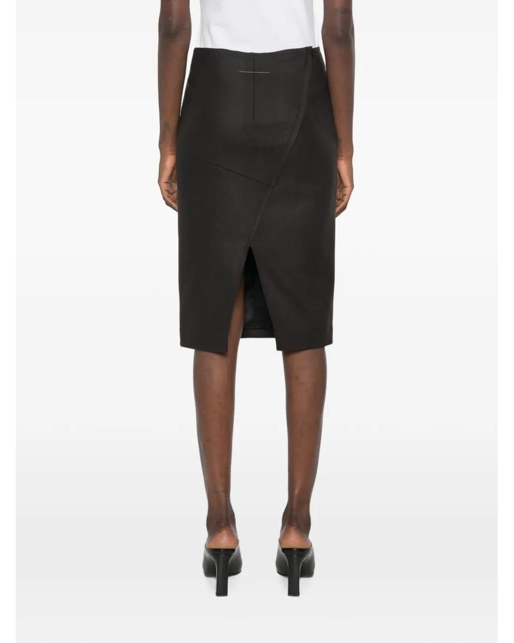 MM6 by Maison Margiela Black Asymmetric Rear-Slit Midi Skirt