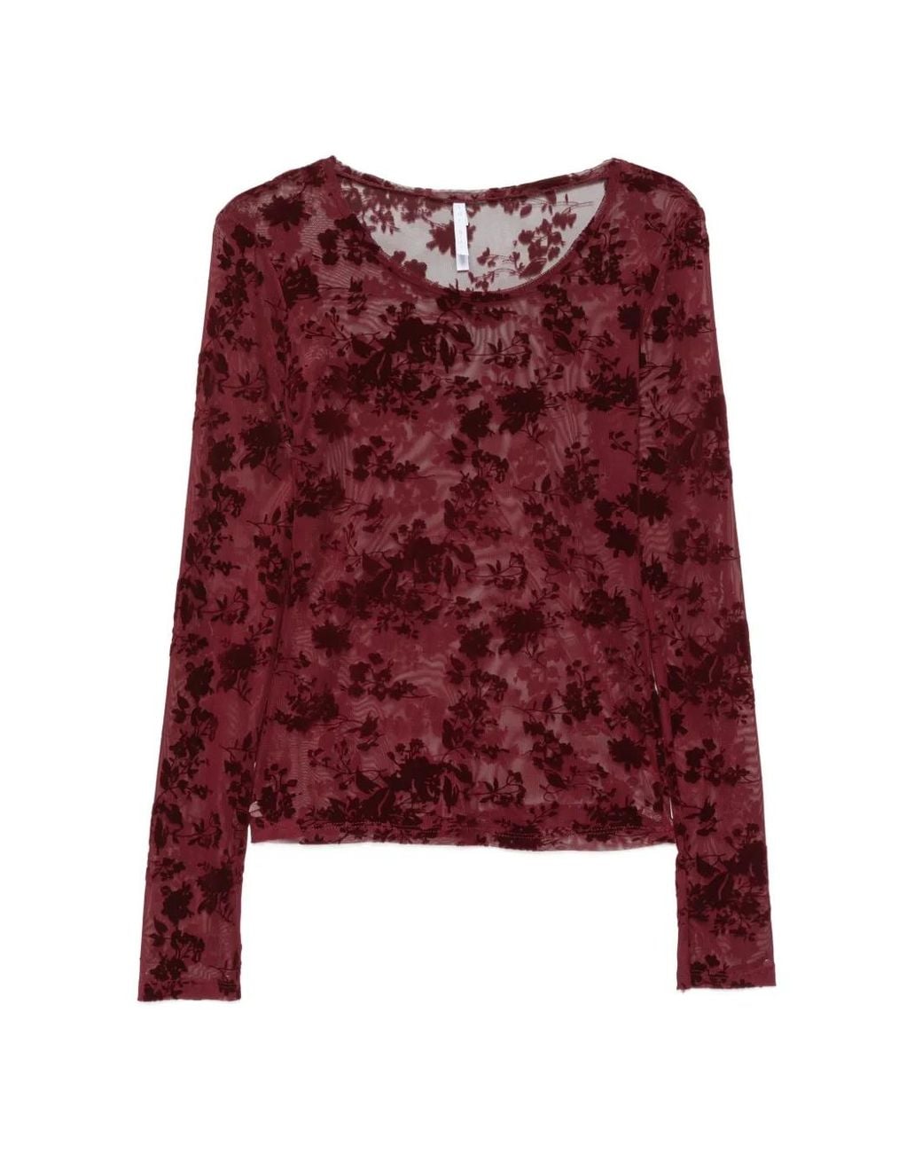 Imperial Red Floral-Devoré Long-Sleeve Top