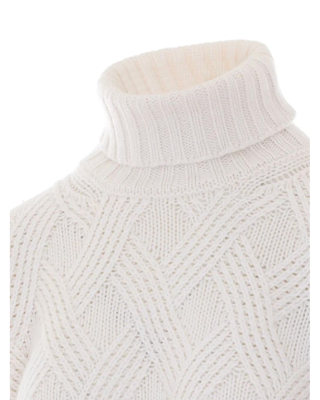 Twinset White Turtleneck Jumper With Criss-Cross Pattern